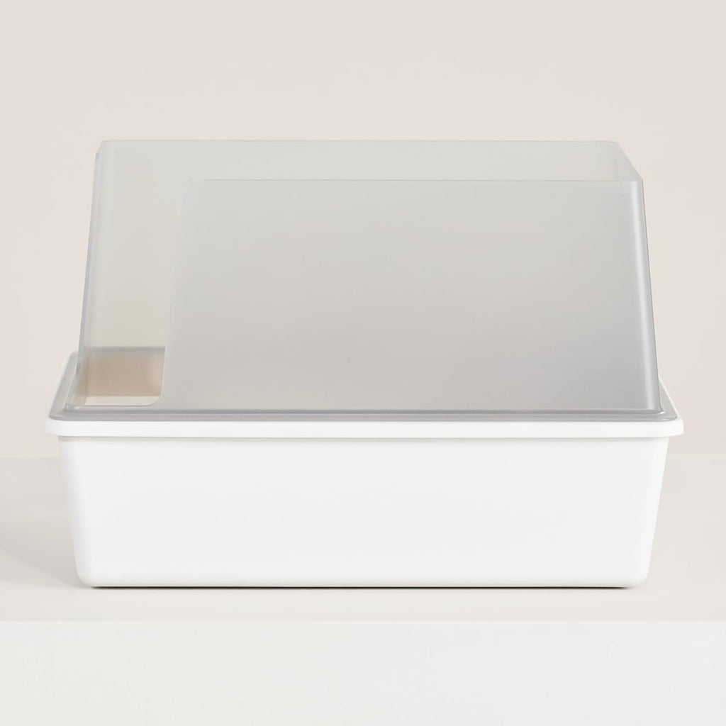 High Sided Cat Litter Box Open Top Anti-Stick Plastic White/Gray I898174