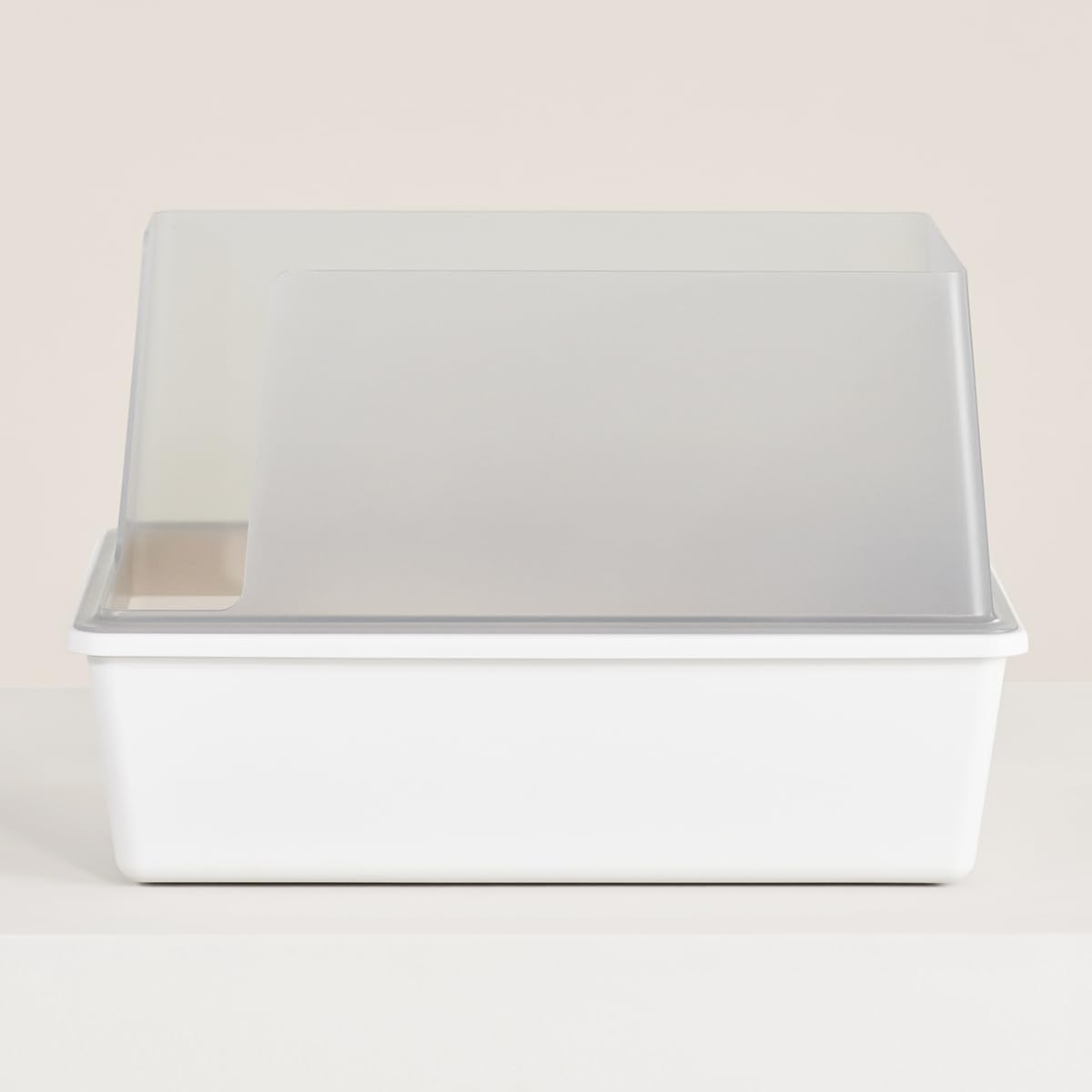 High Sided Cat Litter Box Open Top Anti-Stick Plastic White/Gray I898174