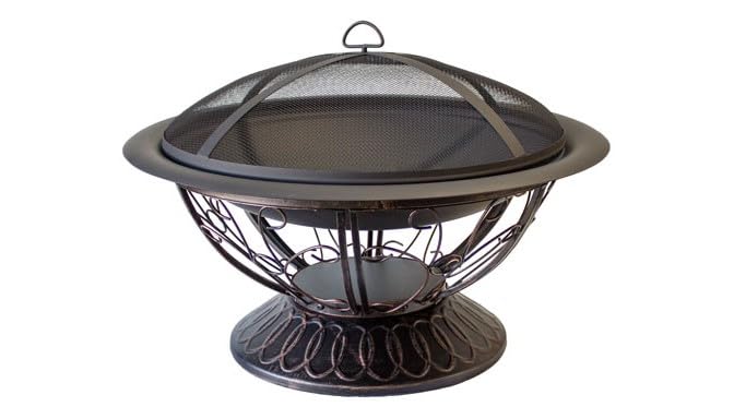30 Inch Round Wood Burning Fire Pit with Screen Lid and Poker L82884
