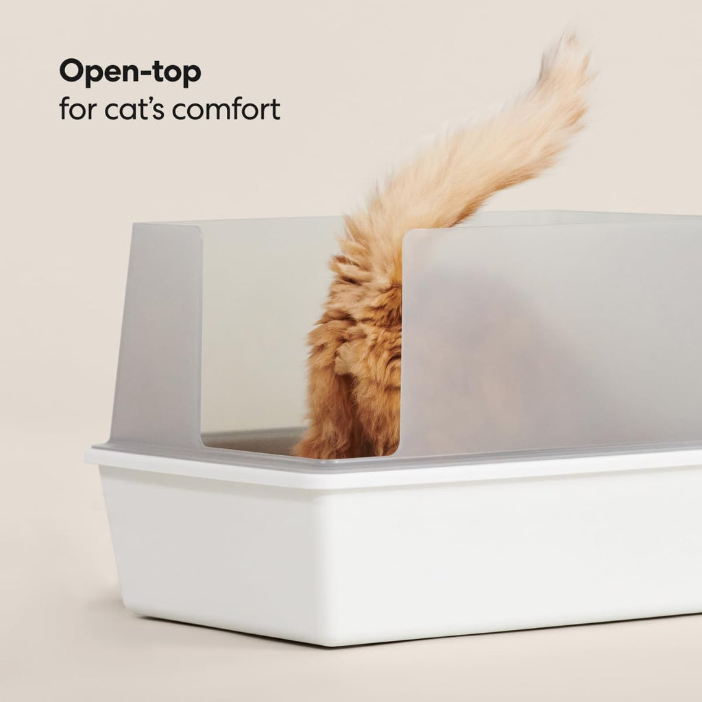 High Sided Cat Litter Box Open Top Anti-Stick Plastic White/Gray I898174