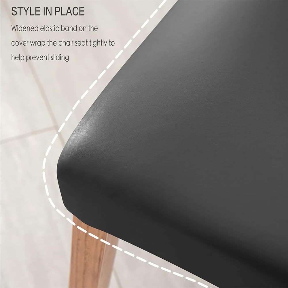 Black 2PCS Waterproof PU Leather Dining Chair Covers L356
