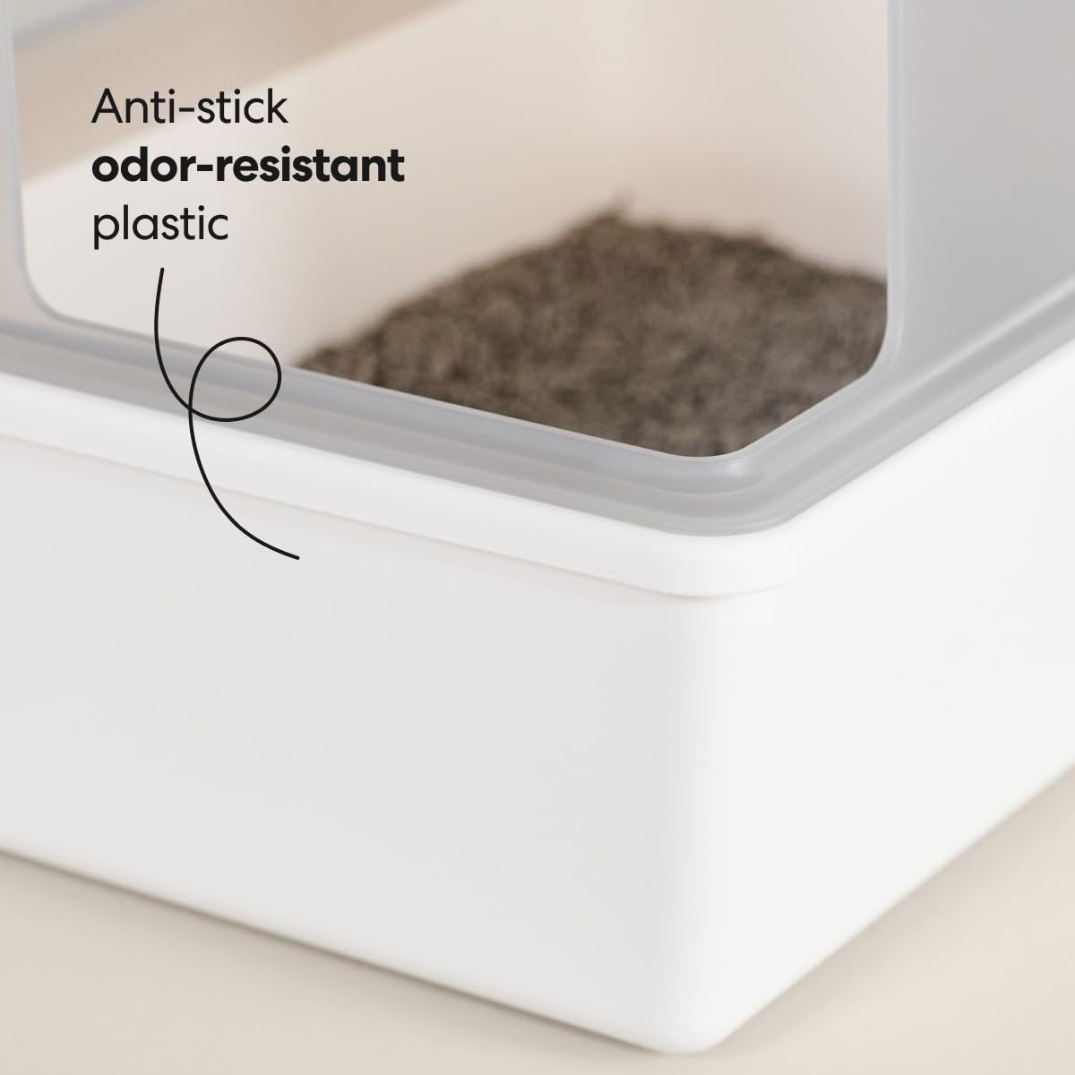 High Sided Cat Litter Box Open Top Anti-Stick Plastic White/Gray I898174