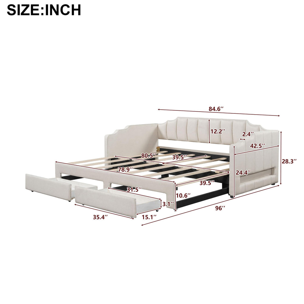 Twin XL Upholstered Daybed with Trundle and 2 Drawers A938086