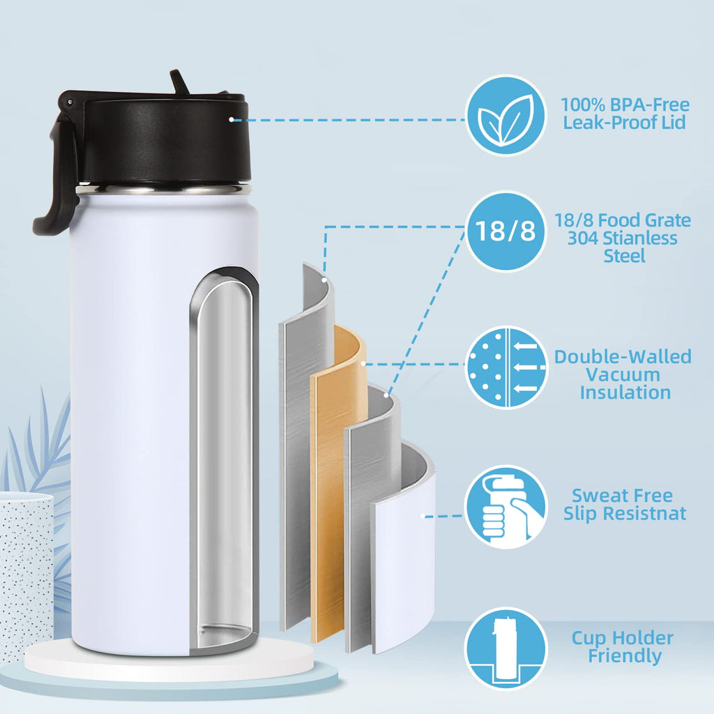 16 OZ Insulated Stainless Steel Kids Water Bottle 8 Pack with Straw Lid C1044