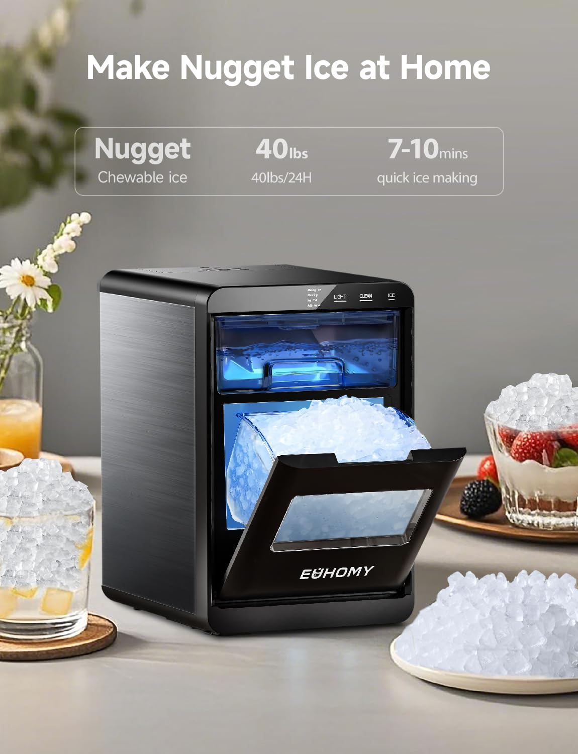 Nugget Ice Maker Countertop, 40lbs/24H, Black A3239