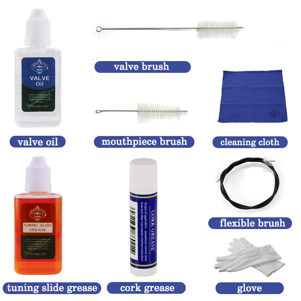 Trumpet/Cornet Cleaning Kit, Valve Oil, Slide Grease, Brushes Q803