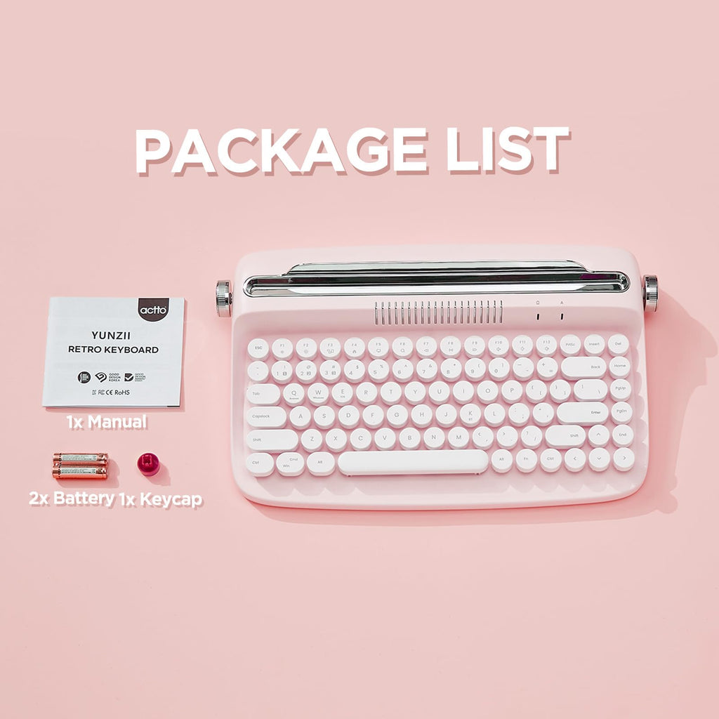 Wireless Retro Typewriter Bluetooth Keyboard Baby Pink D373