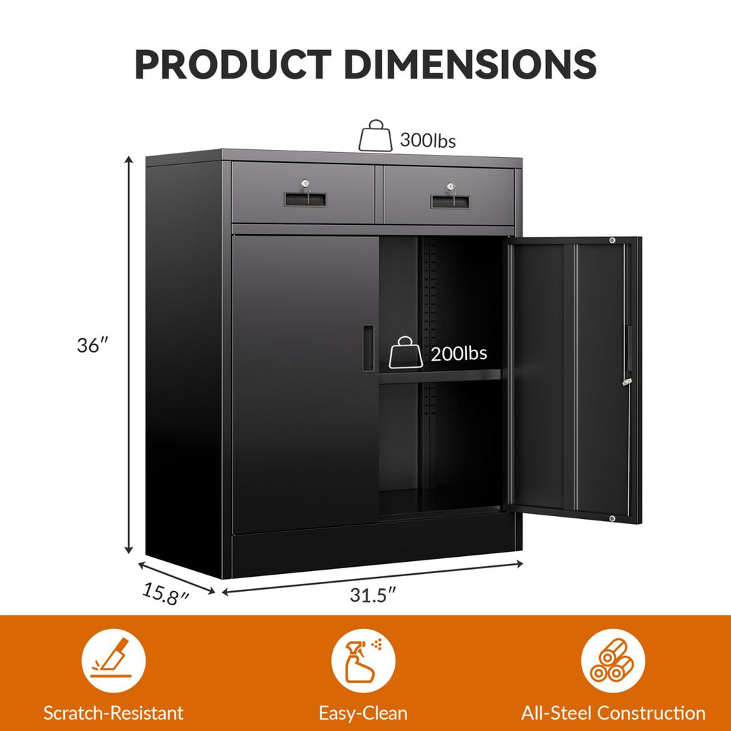 Black Metal Storage Cabinet with 2 Drawers F8410