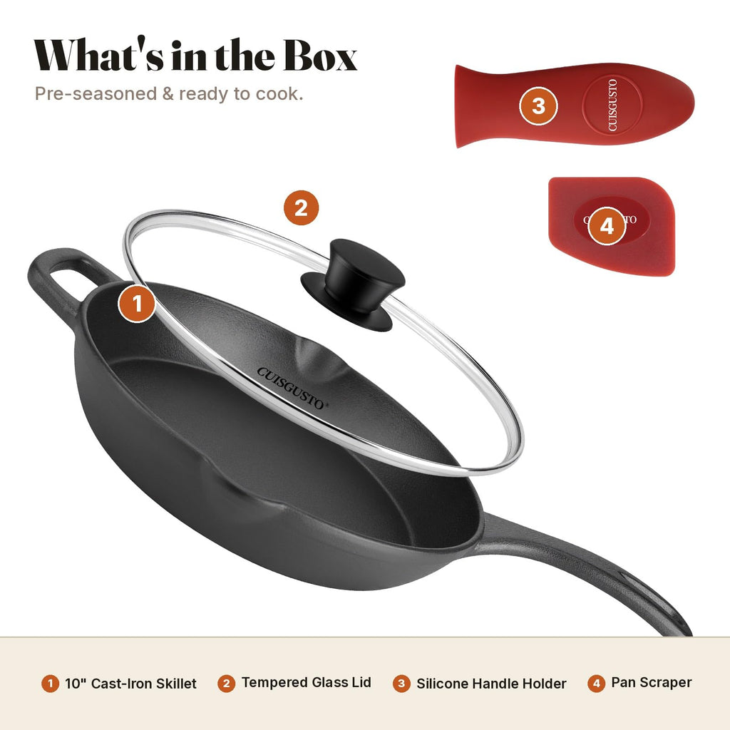 10 Inch Pre-Seasoned Cast Iron Skillet with Lid A66543