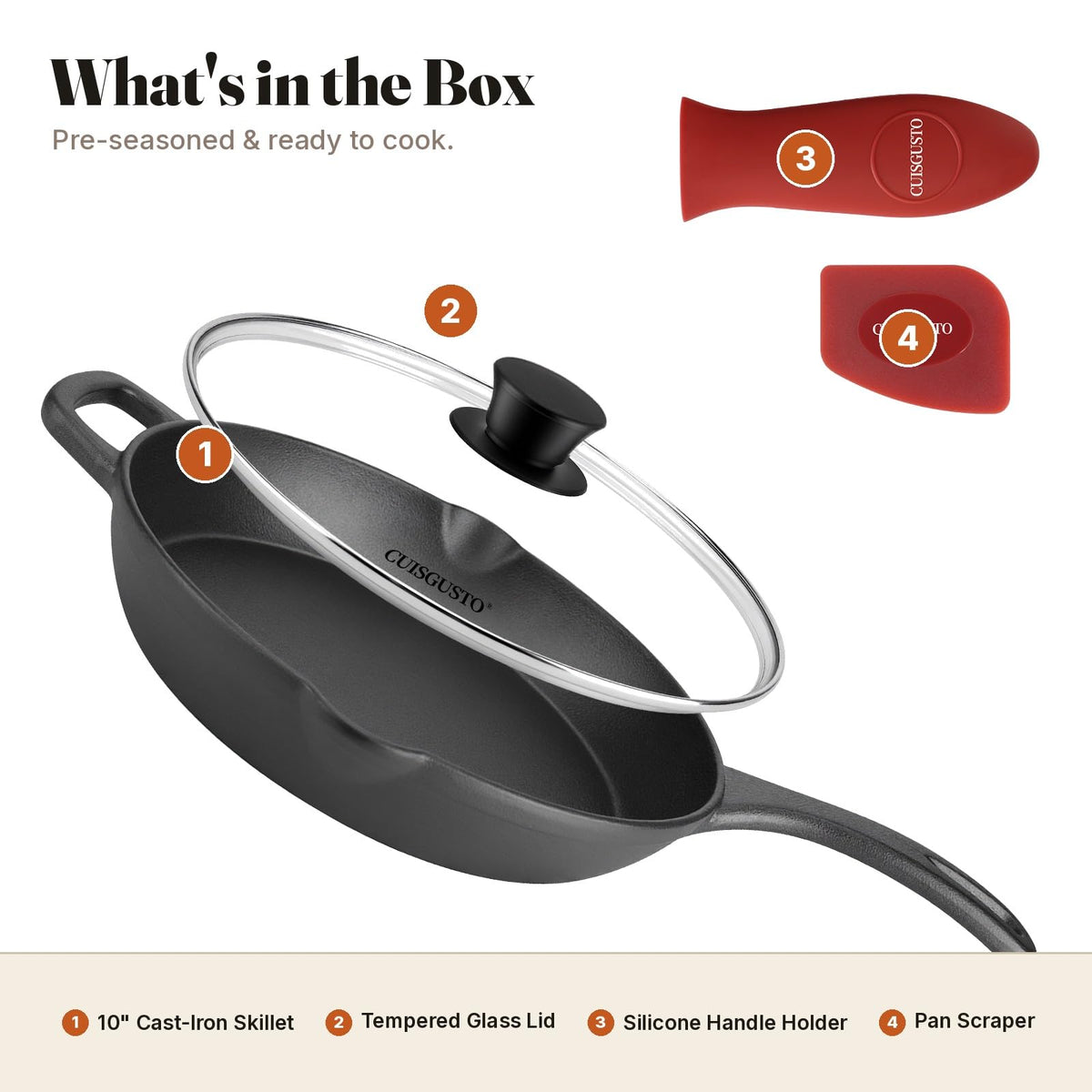 10 Inch Pre-Seasoned Cast Iron Skillet with Lid A66543