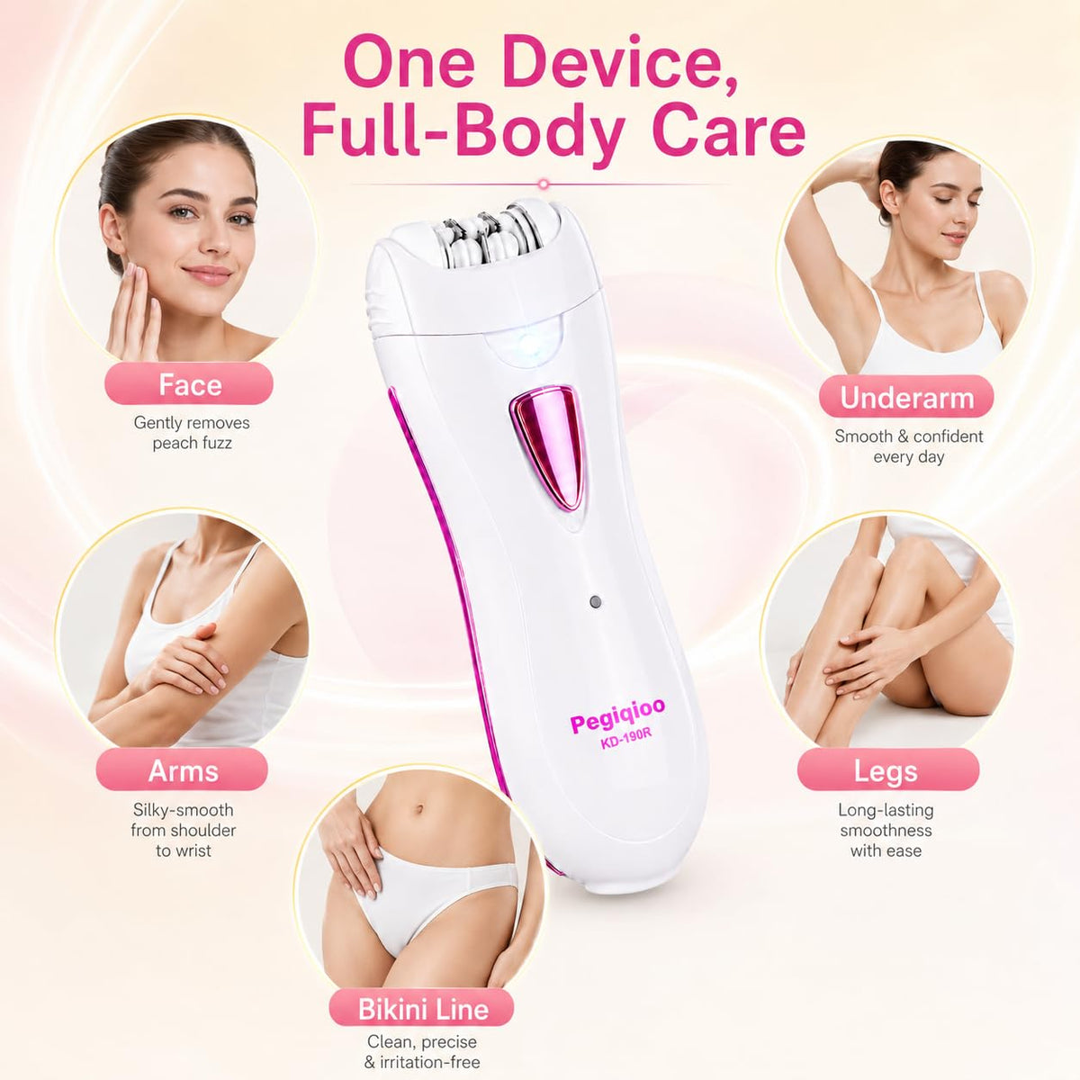 Facial Epilator with LED Light, Portable Rechargeable Body Epilator O5510
