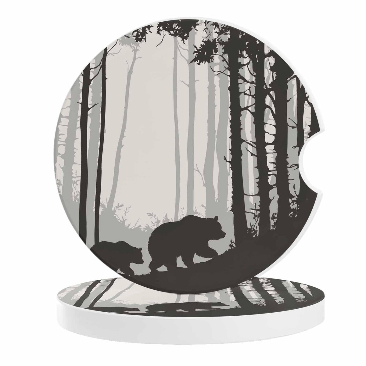 Black Ceramic Stone Car Coasters Set of 2 X526