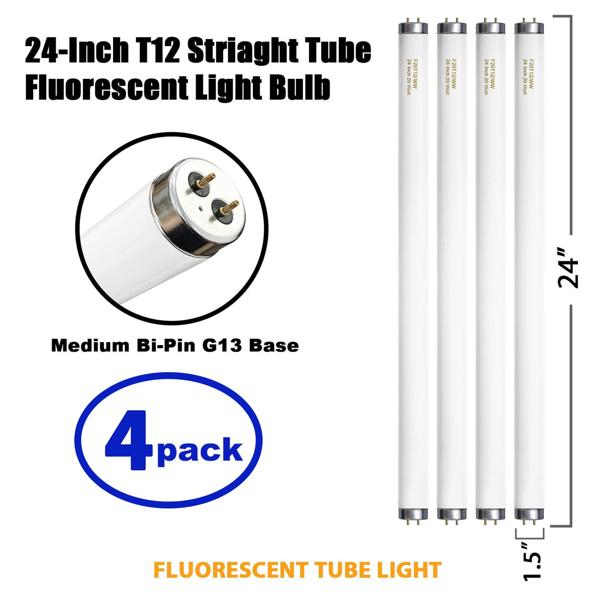 20 Watt Soft Warm White T12 Fluorescent Tube Light Bulb 24 Inch 4 Count G393407