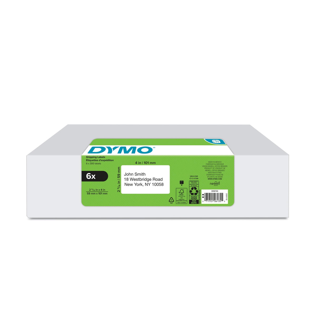 Large Shipping Labels for LabelWriter Printers, 6 Rolls of 300 A385236