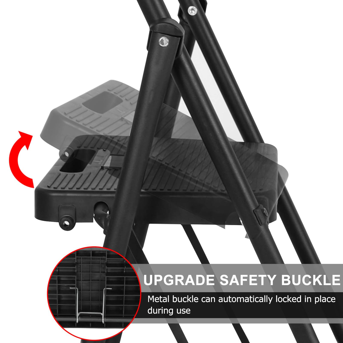 3 Step Folding Ladder with Handrails and Tool Bag, 500 lbs, Black C8333
