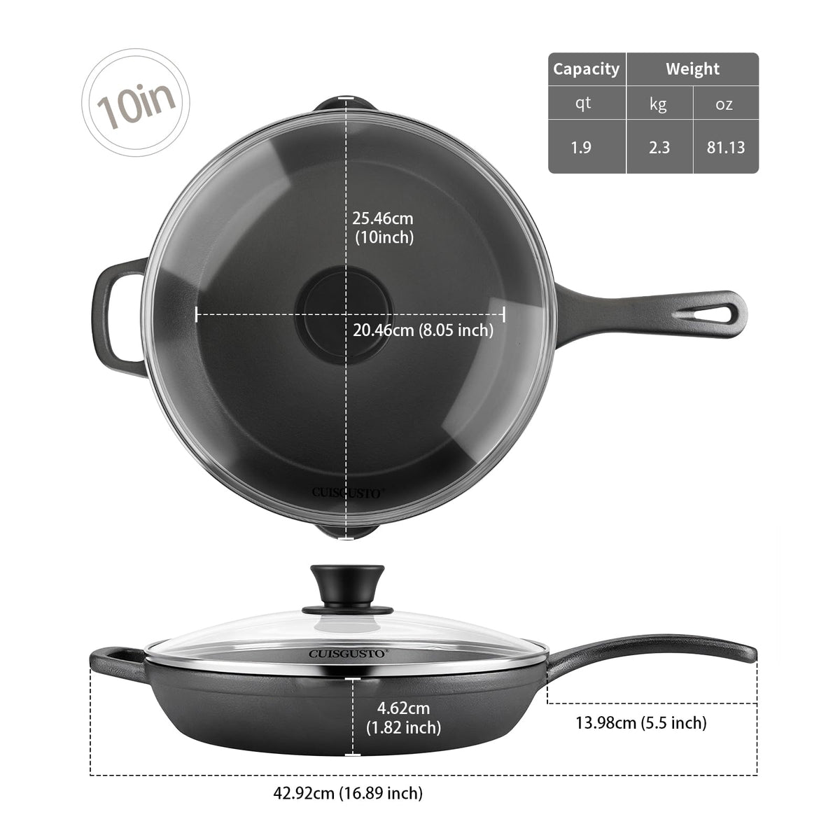 10 Inch Pre-Seasoned Cast Iron Skillet with Lid A66543