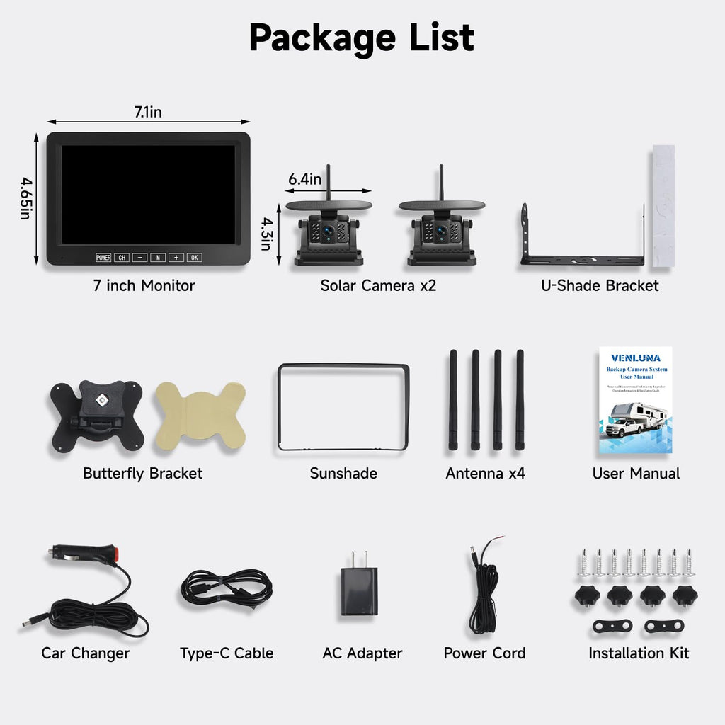 Dual Magnetic Wireless Backup Camera, 7” 1080P HD 4CH DVR Monitor B805