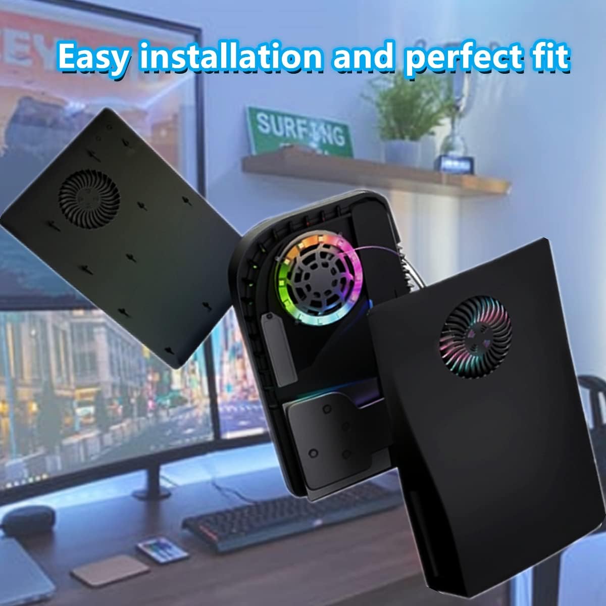 PS5 Faceplates with Cooling Vents LED Lights Black O84727