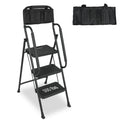3 Step Folding Ladder with Handrails and Tool Bag, 500 lbs, Black C8333