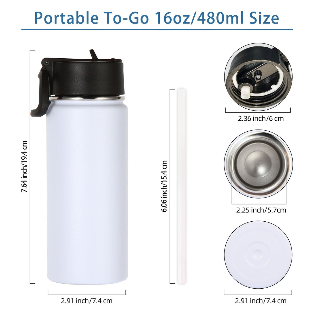 16 OZ Insulated Stainless Steel Kids Water Bottle 8 Pack with Straw Lid C1044