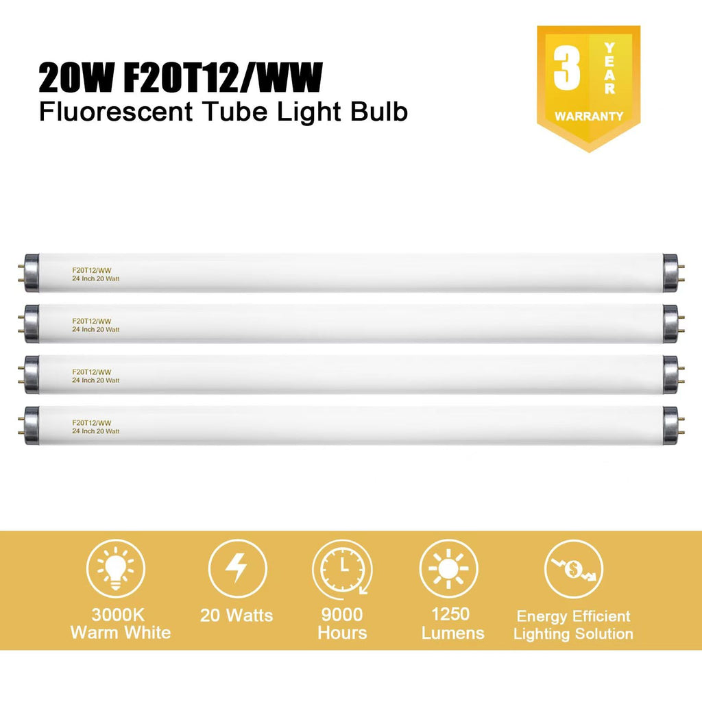 20 Watt Soft Warm White T12 Fluorescent Tube Light Bulb 24 Inch 4 Count G393407