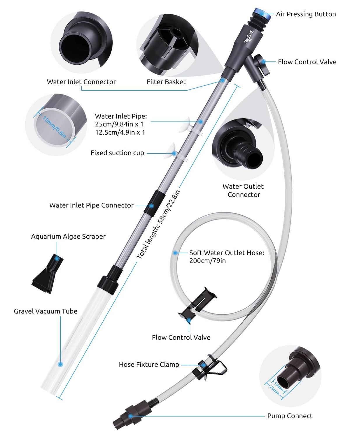 Aquarium Gravel Siphon Vacuum up to 50 Gal D702052