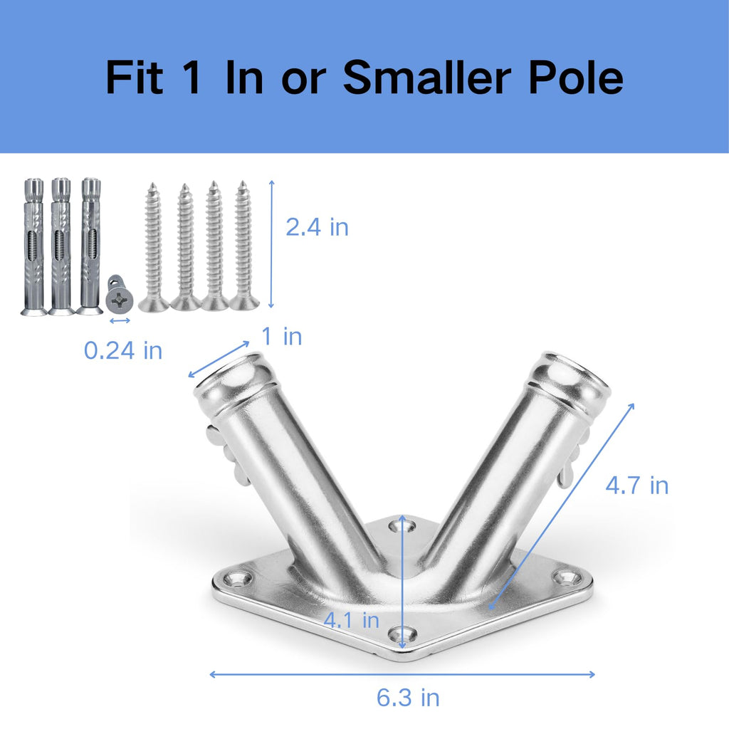Double Flag Pole Holder 316 Stainless Steel Heavy Duty C146