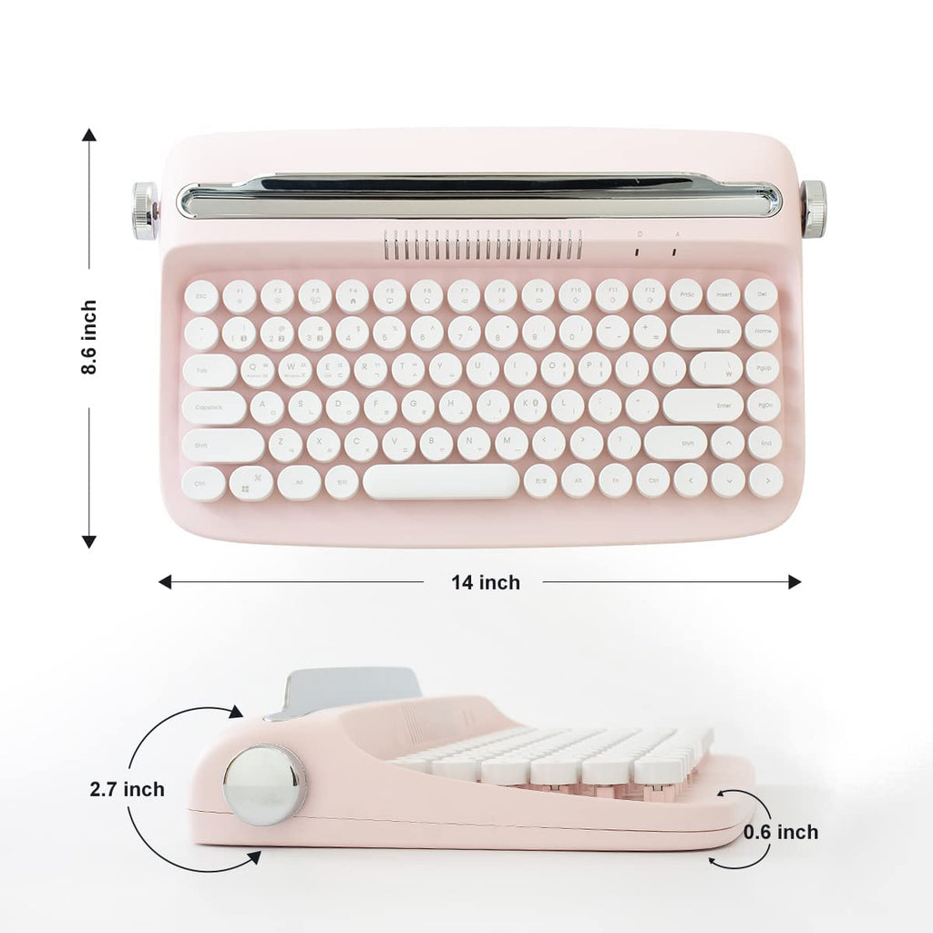 Wireless Retro Typewriter Bluetooth Keyboard Baby Pink D373
