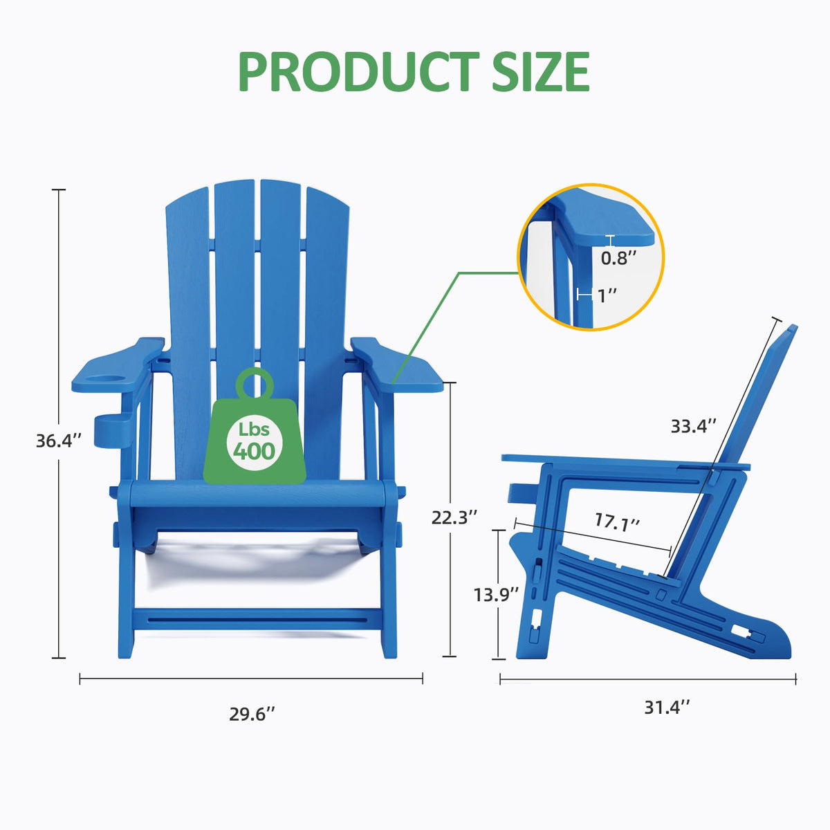 Klein Blue Plastic Adirondack Chairs Set of 2 with Cup Holder F766146