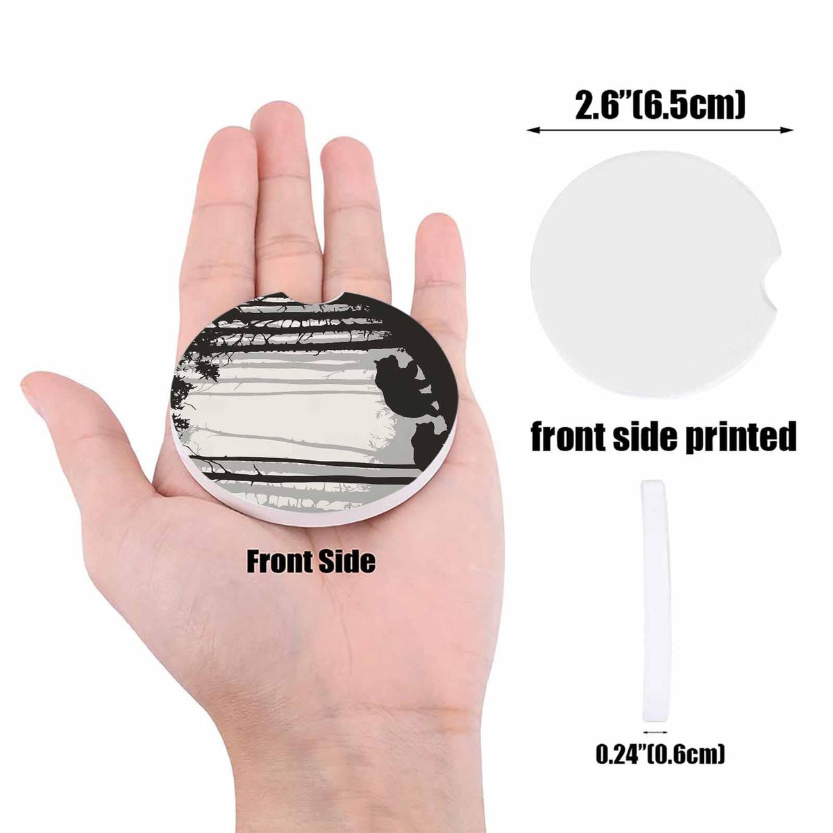 Black Ceramic Stone Car Coasters Set of 2 X526