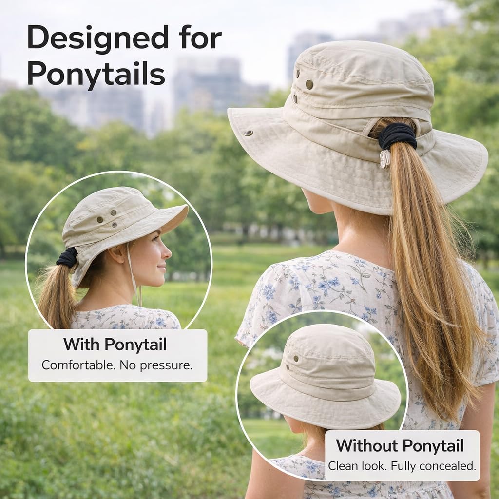 Ponytail Sun Hat Waterproof UPF 50+ Wide Brim S549341