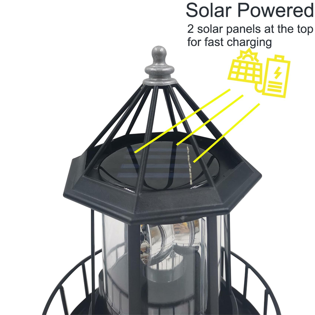 Black IP65 Waterproof Solar Rotating Lighthouse Light R15513