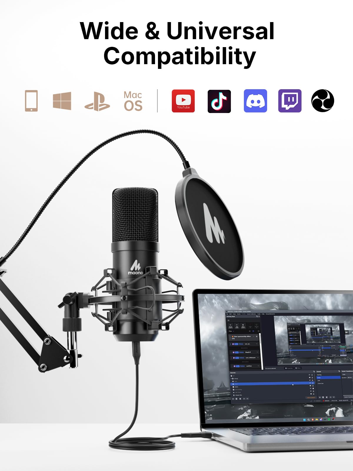 XLR/USB Condenser Microphone 192kHz/24Bit Cardioid Mic Kit R2592