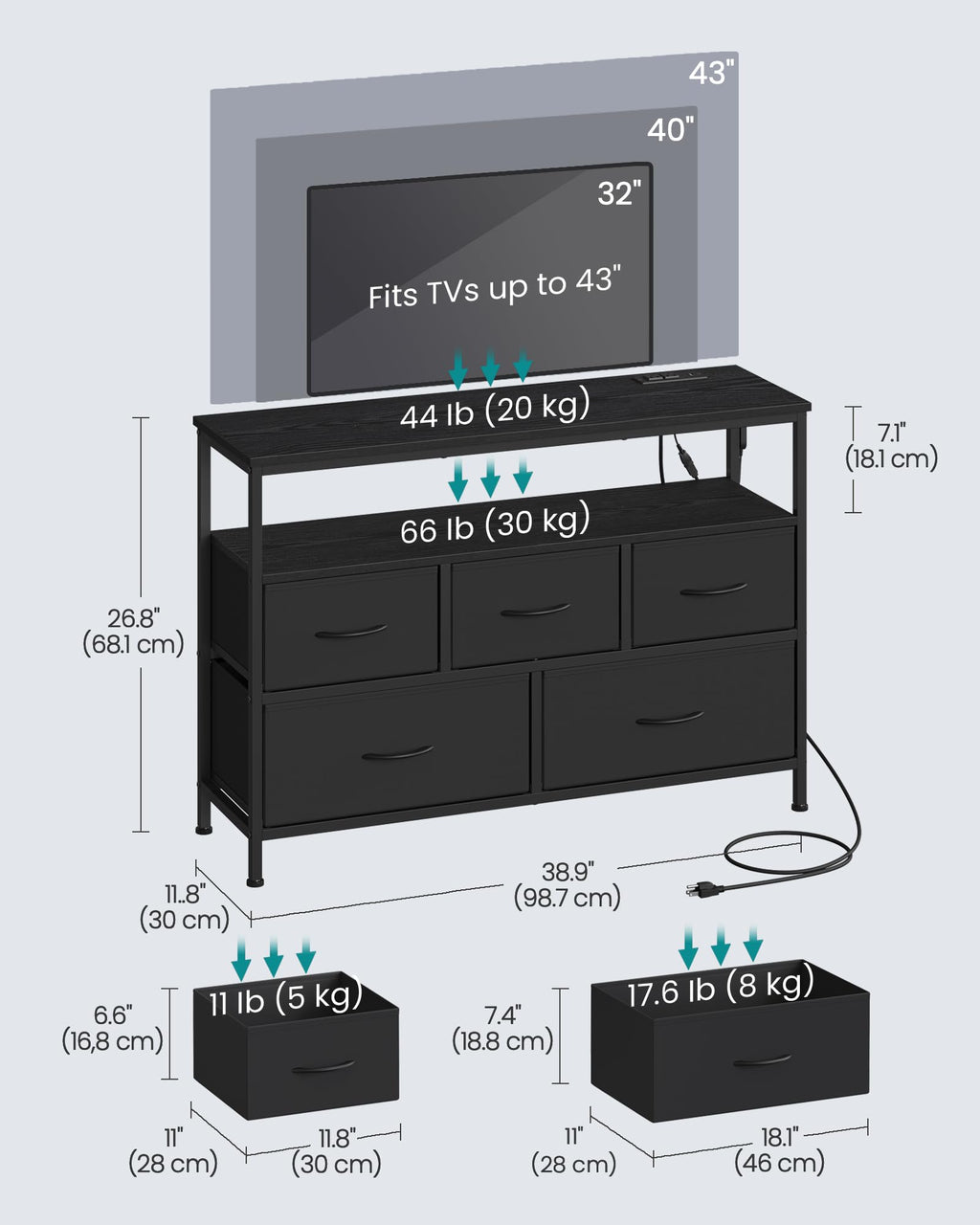 5 Fabric Drawers Dresser W6680