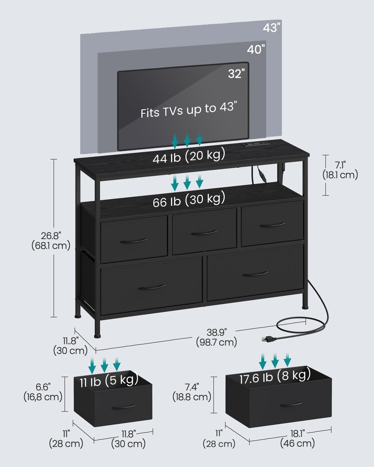 5 Fabric Drawers Dresser W6680