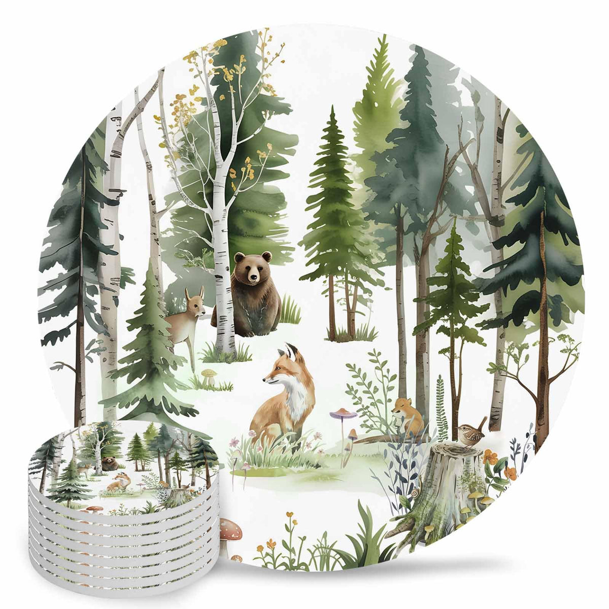Absorbent Stone Ceramic Coaster with Cork Back, Set of 8 E496426