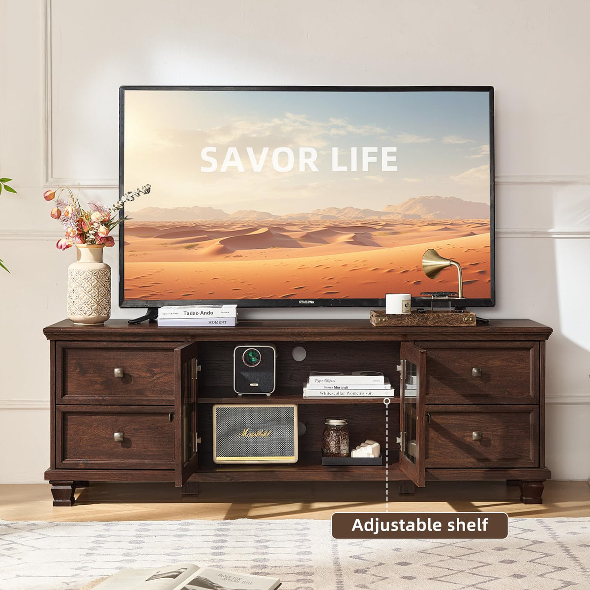 Farmhouse TV Stand with Glass Doors X2923