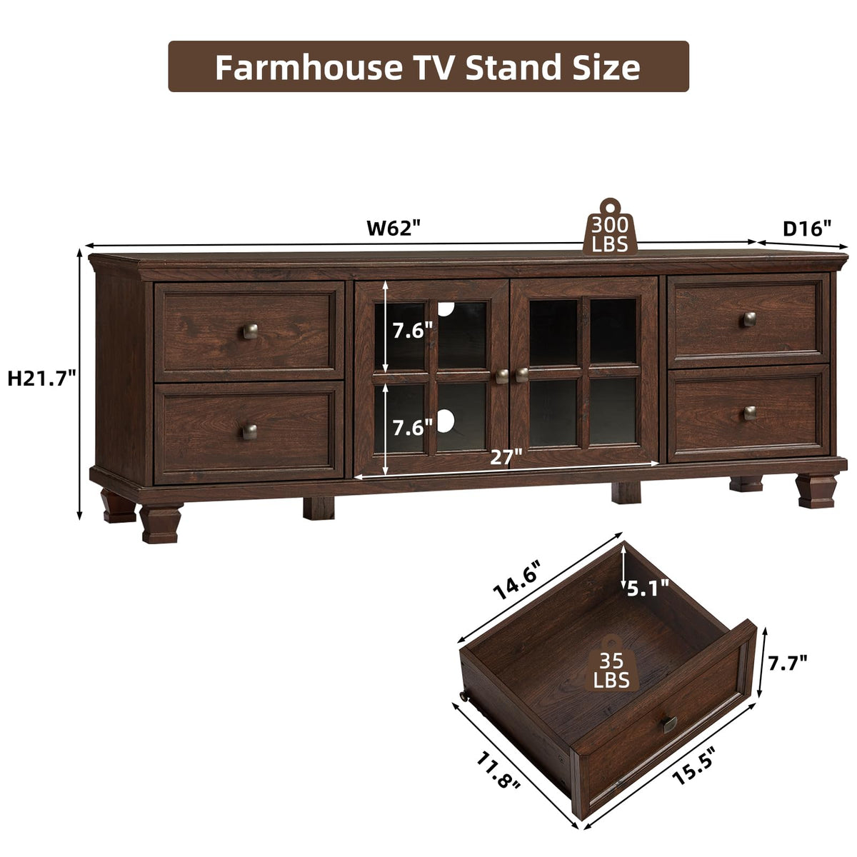 Farmhouse TV Stand with Glass Doors X2923