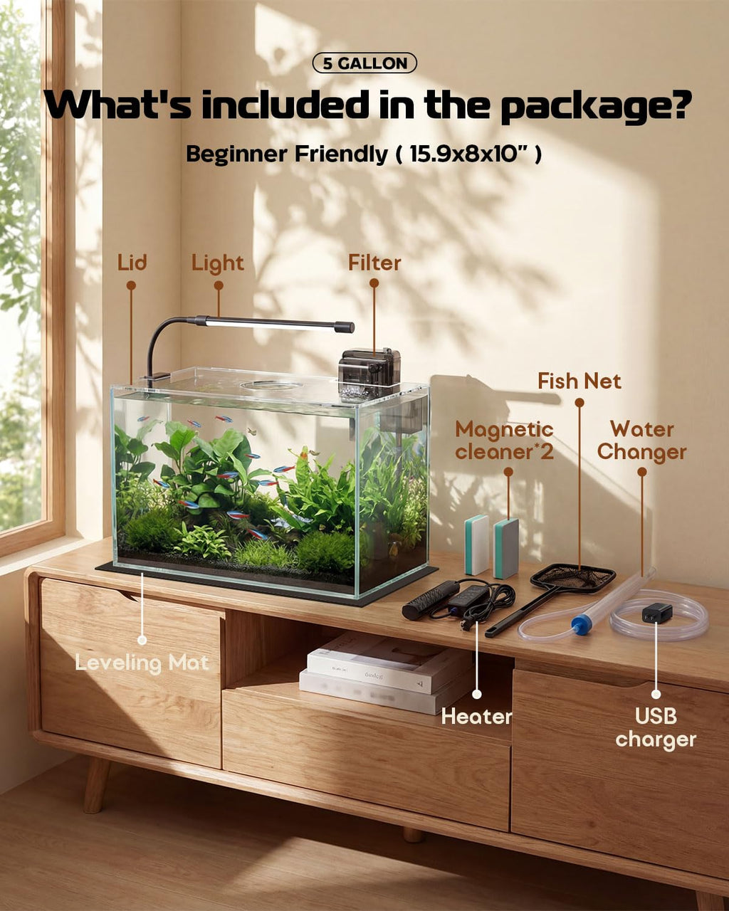 5 Gallon Glass Aquarium Starter Kit D32797