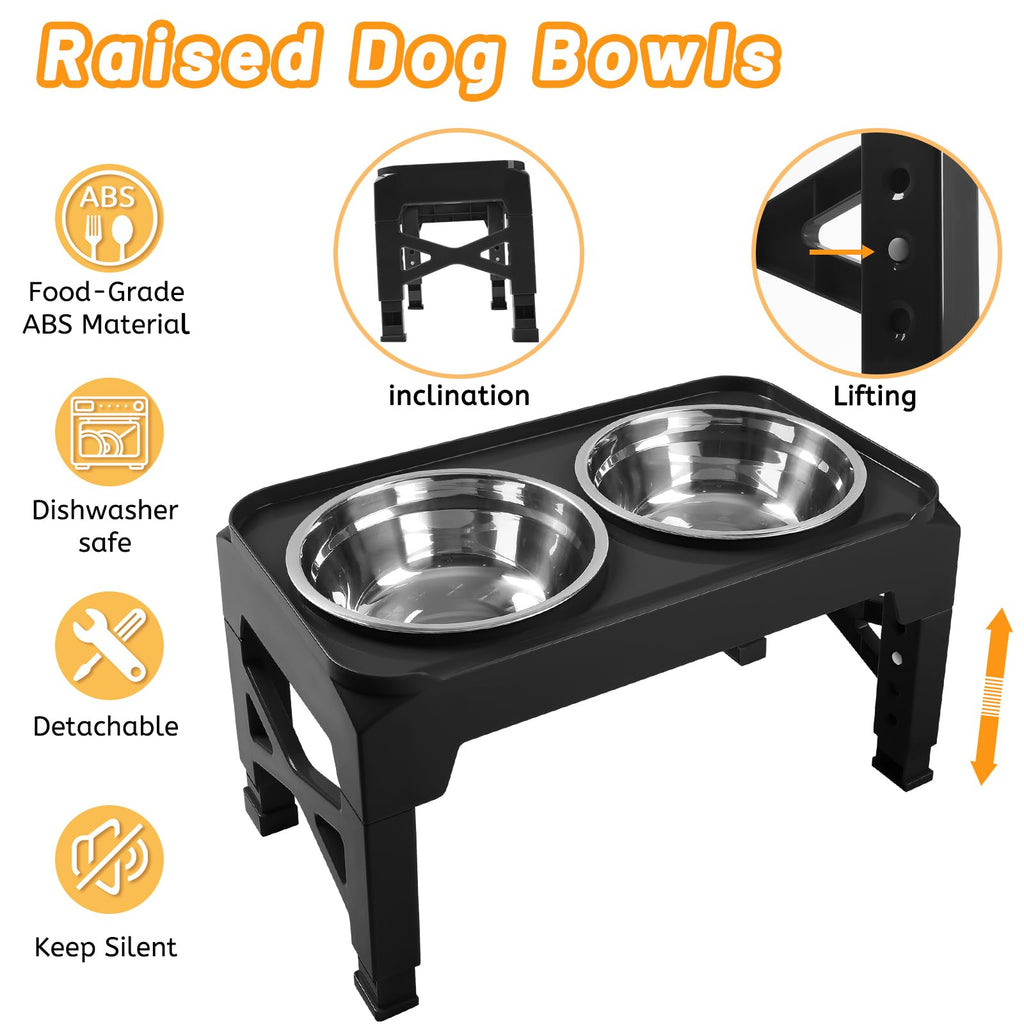 Elevated Dog Bowls with 2 Stainless Steel Bowls Non-Slip Adjusts to 3 Heights I1439