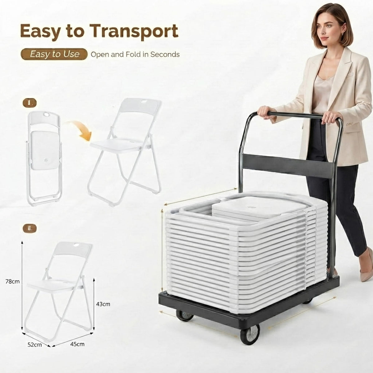 10 Pack White Plastic Folding Chairs T3607