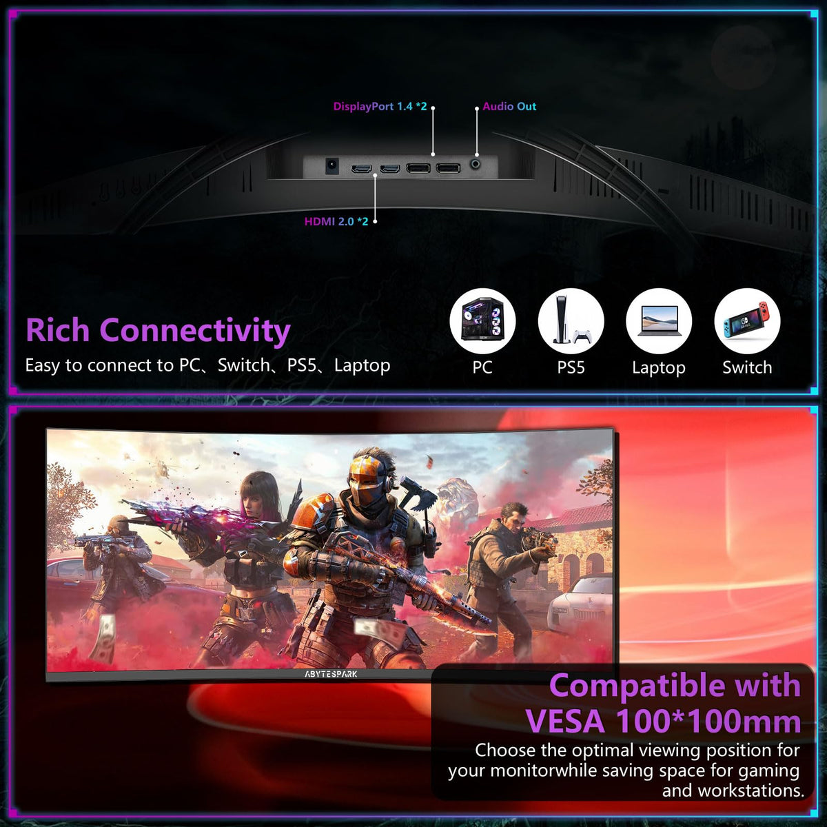 34 Inch Curved Ultra Wide WQHD Gaming Monitor 165Hz 1ms HDR400 D526