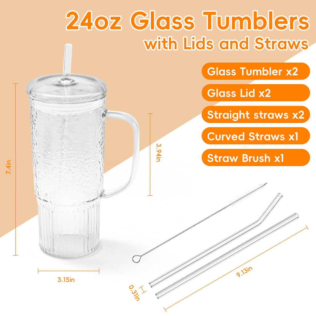 24oz Clear Glass Tumbler with Handle, 2 Pack U95405