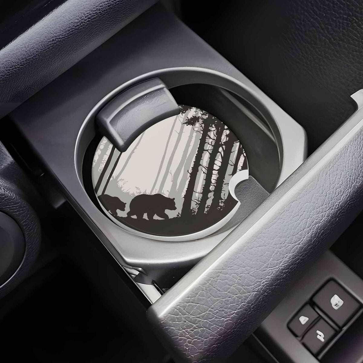 Black Ceramic Stone Car Coasters Set of 2 X526