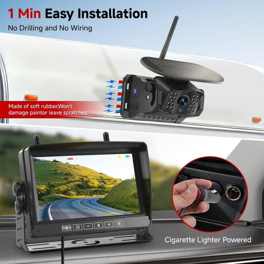 Dual Magnetic Wireless Backup Camera, 7” 1080P HD 4CH DVR Monitor B805