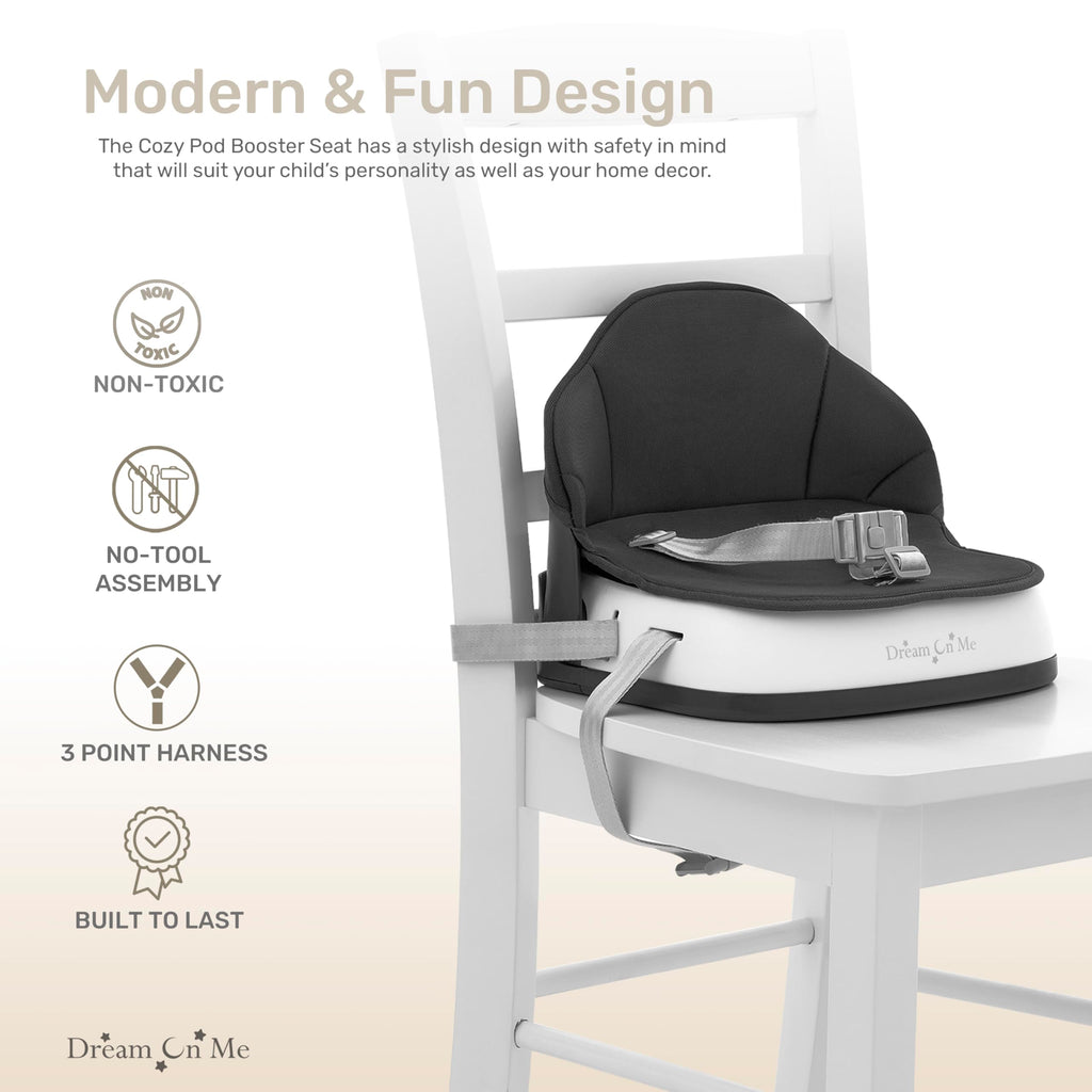 Portable Baby Booster Seat with 3-Point Harness & 2 Fixing Belts, Black J675
