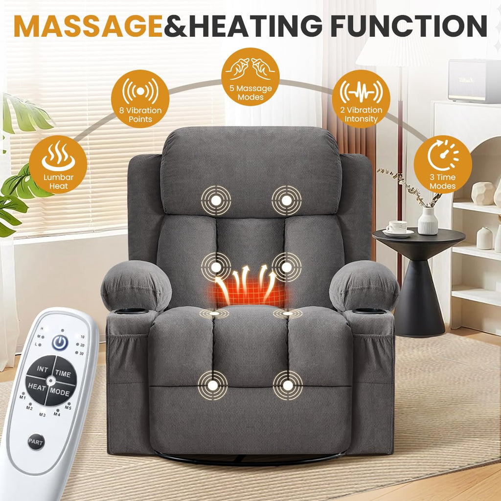 Swivel Rocker Recliner Chair with Vibration Massage & Lumbar Heating X8782