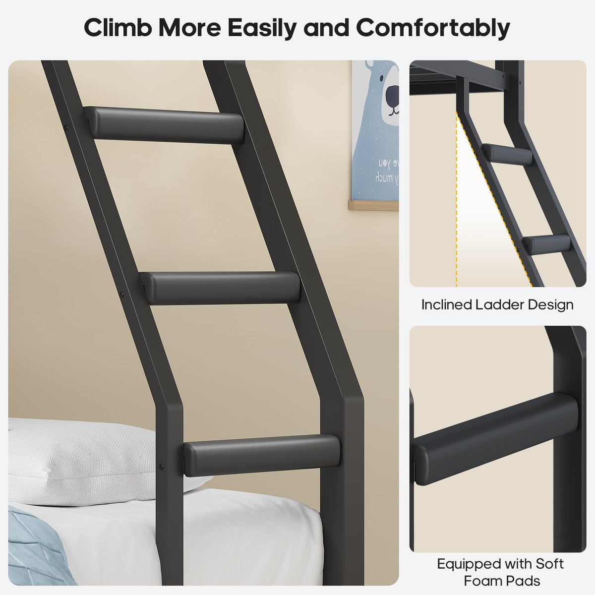 Black Twin Over Twin Bunk Bed with Charging Station & LED Lights D601