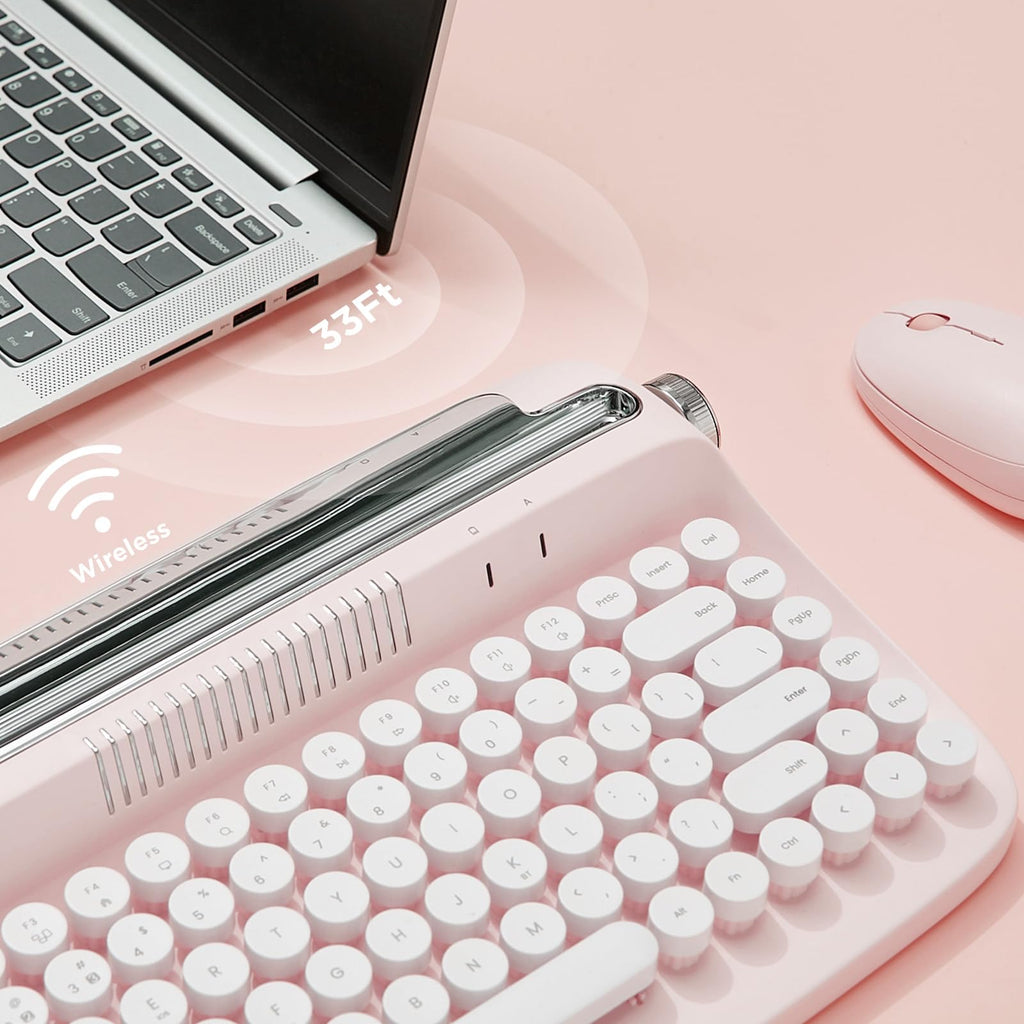 Wireless Retro Typewriter Bluetooth Keyboard Baby Pink D373