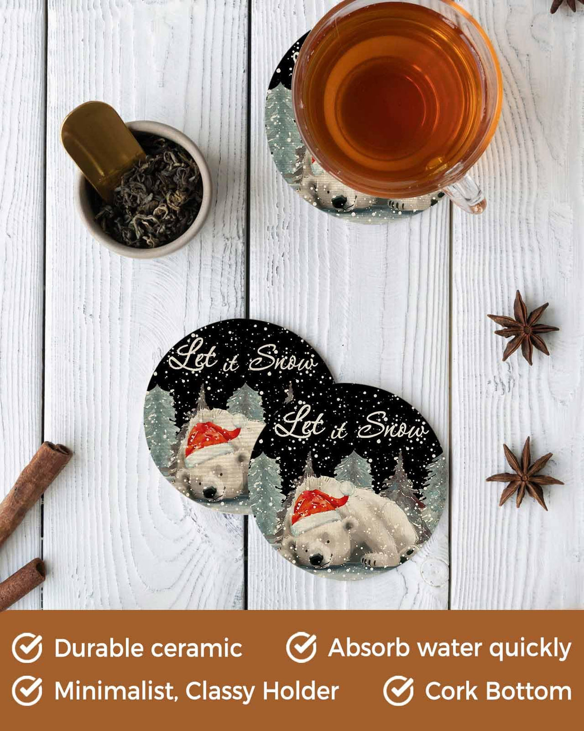 Set of 4 Absorbent Ceramic Stone Coasters with Holder B11635